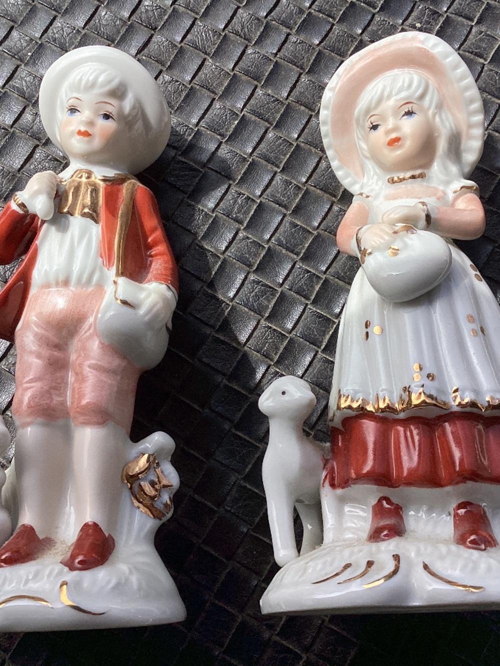 Sweet boy + girl figurines with sheep & bunny